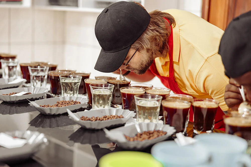 man at a coffee tasting